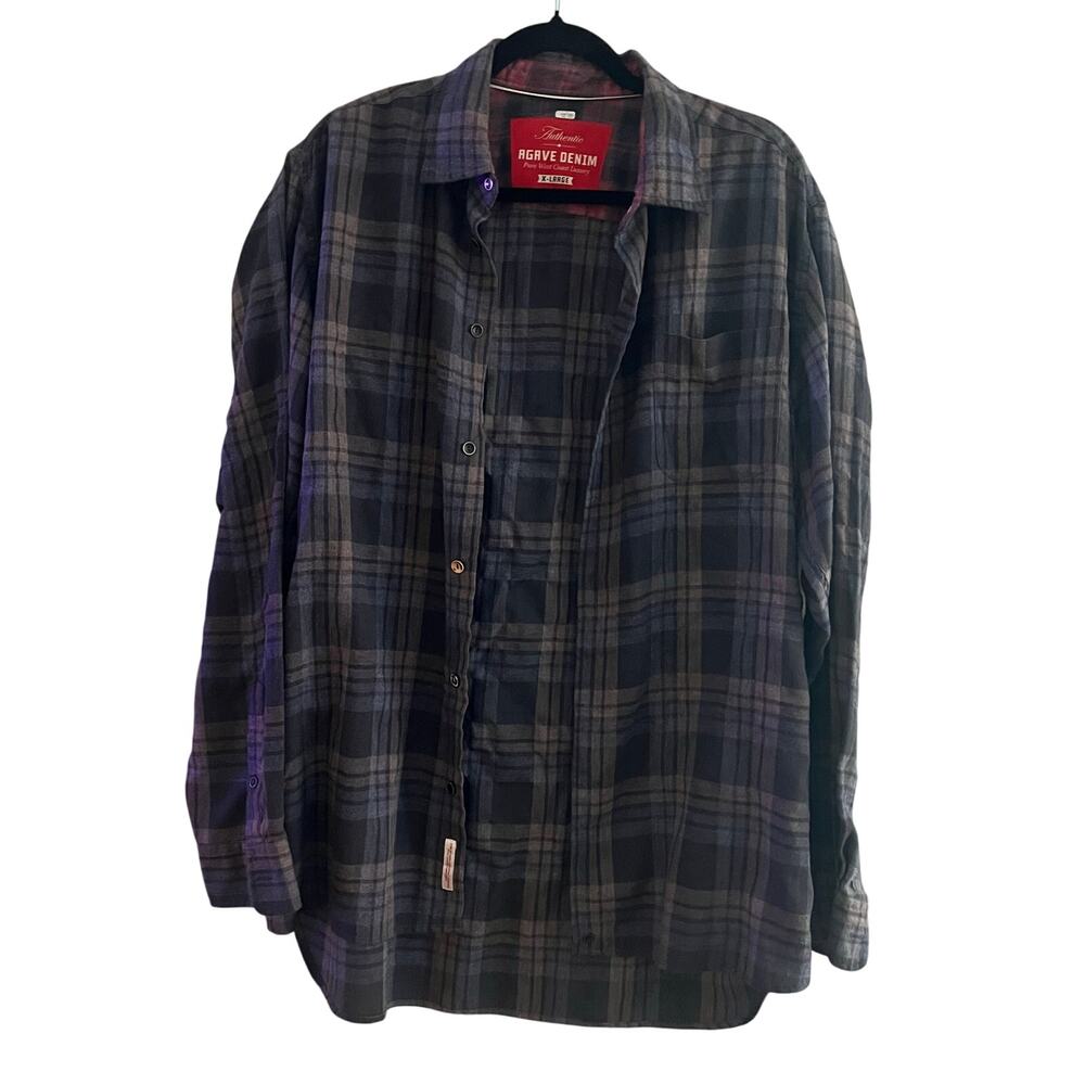Agave Denim Blue Gray Purple Plaid Flannel Shirt-XL